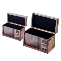 By SIGRIS Caja y Joyero Marrón de MDF y PVC 17*12*24cm Set de 2 Unidades Caja tele Set 2 U