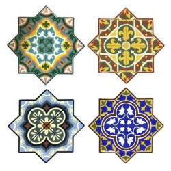 By SIGRIS Posavasos Multicolor de Ceramica  1*11*11cm Set de 4 Unidades Posavasos Set 4 U