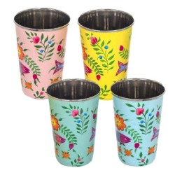 By SIGRIS Vaso 4 Unidades Multicolor de Metal Esmaltado 12*8*8cm Set de 4 Unidades Vaso