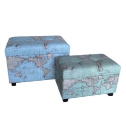 By SIGRIS Baúl Azul de MDF y PVC 43*37*60cm Set de 2 Unidades Set 2 baules mundo