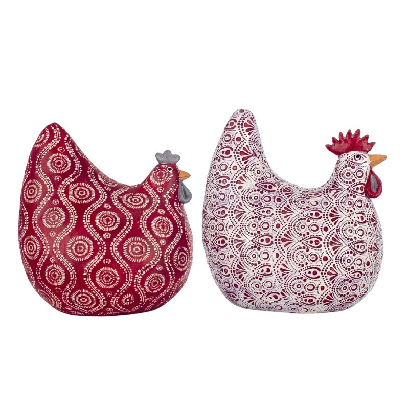 By SIGRIS Figura Gallinas 2 Unidades ROJO de Resina 17*12*16cm Figura de Animal