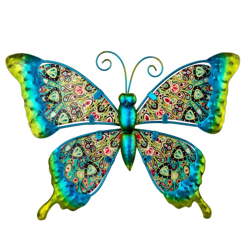 By SIGRIS Figura de Animal Verde de Metal y Cristal 19*1*26cm Figura Mariposa