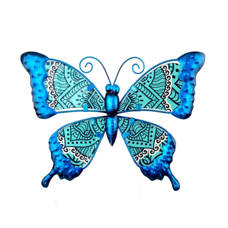 By SIGRIS Figura de Animal Azul de Metal y Cristal 19*1*26cm Figura Mariposa