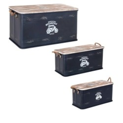 By SIGRIS Caja Negro de Metal 36*36*68cm Set de 3 Unidades Caja Set de  3 U