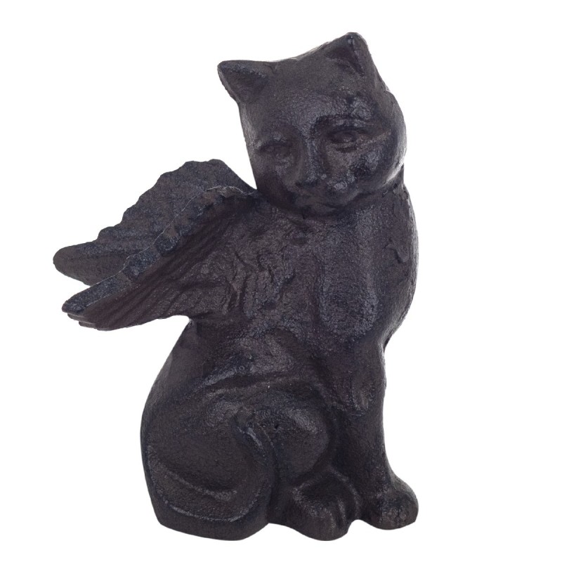 By SIGRIS Figura de Animal Negro de Hierro Colado 15*7*11cm Gato con alas