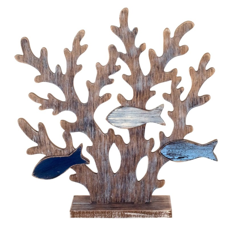 By SIGRIS Adorno Coral con Peces Azul de Madera 32X9X32cm Figura Marinera