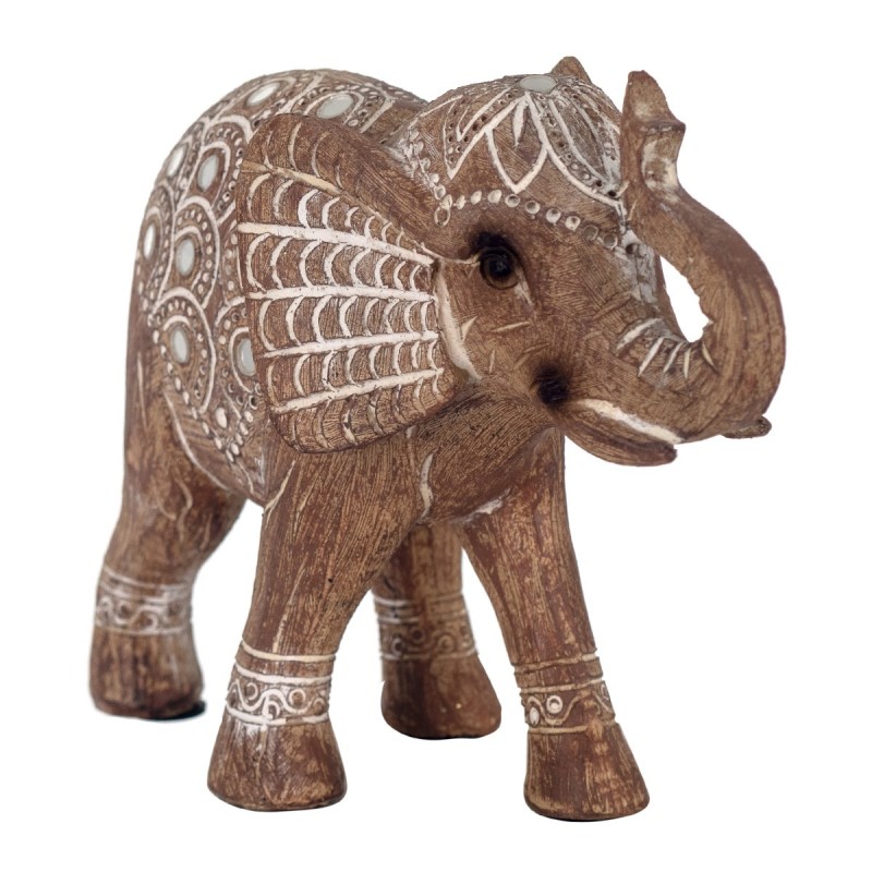 By SIGRIS Figura Elefante Marrón de Resina 14*7*19cm Figura de Elefante