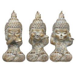 By SIGRIS Figura Buda 3 Unidades Gris de Resina 14*6*6cm Figura de Buda