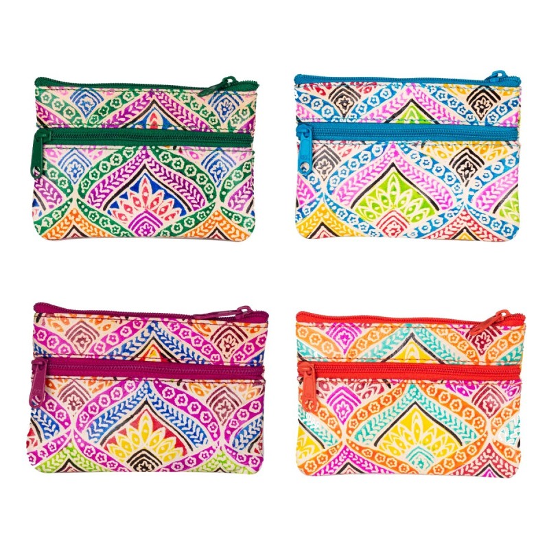 By SIGRIS Monedero Multicolor de Piel 8*2*12cm Set de 4 Unidades