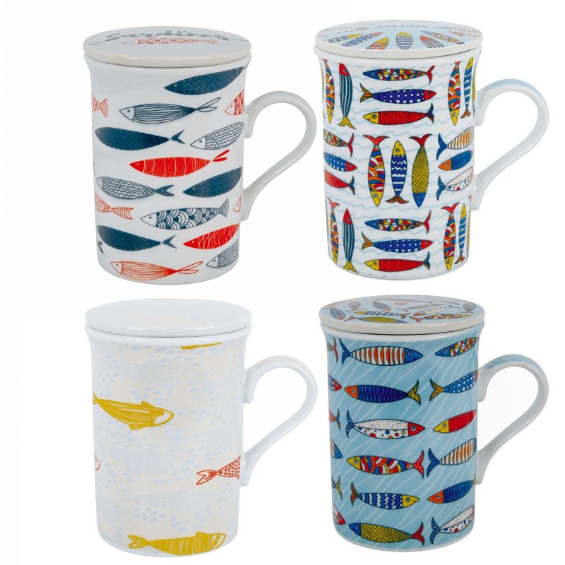 Signes Grimalt By SIGRIS - Mug - Taza con filtro 4 Unidades Multicolor de Porcelana | Mug Vaso Tetera De Hierro Tetera China 11x