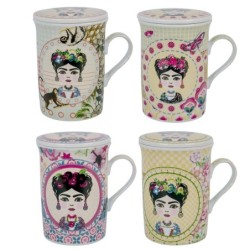 Signes Grimalt By SIGRIS - Mug - Taza con filtro 4 Unidades Multicolor de Porcelana | Mug Vaso Tetera De Hierro Tetera China 11x