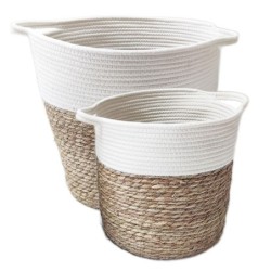 Signes Grimalt By SIGRIS - Cestas 2 Unidades Blanco de Fibra Vegetal-Cuerda | Cesta Bandeja Decorativa Mesa Bandeja Mimbre 35x35