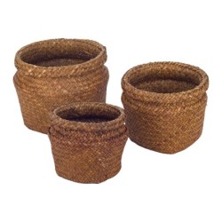 Signes Grimalt By SIGRIS - Cestas redondas 3 Unidades Marrón de Fibra Vegetal-Cuerda | Cesta Cesta Decorativa Cesta Baño 17x22x2