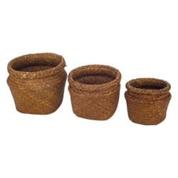 Signes Grimalt By SIGRIS - Cestas redondas 3 Unidades Marrón de Fibra Vegetal-Cuerda | Cesta Cesta Decorativa Cesta Baño 17x22x2