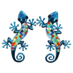 Signes Grimalt By SIGRIS - Adorno Pared Lagartija 2U Azul de Metal Y Cristal | Figura de Lagarto Figuras De Resina Para Jardin c