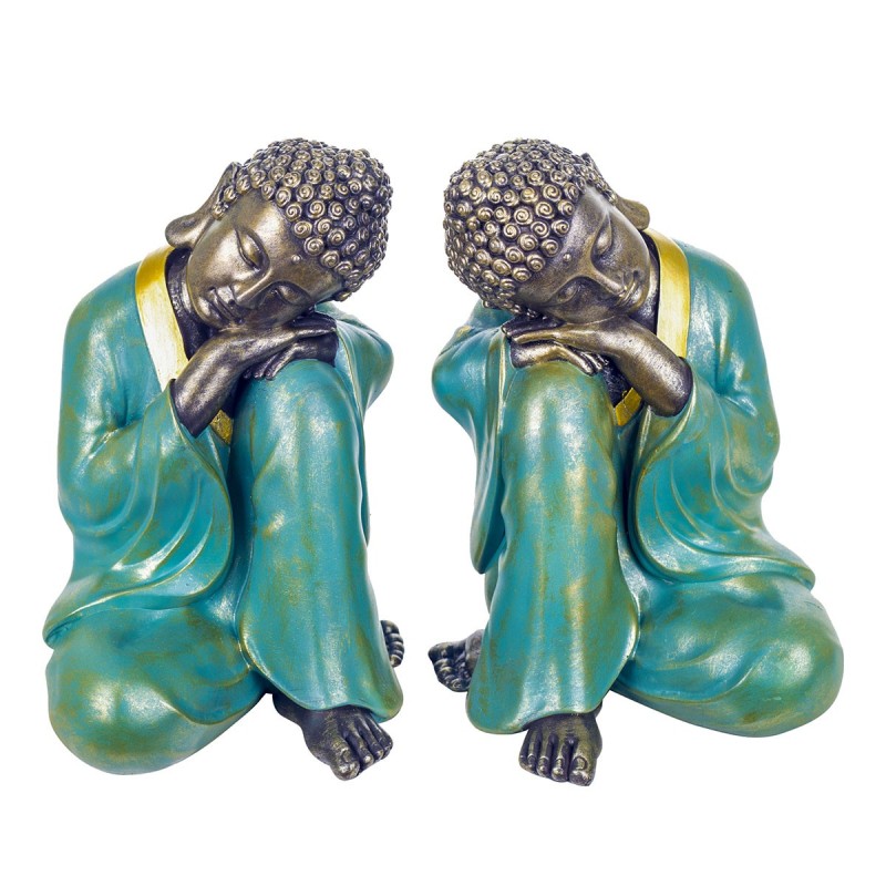 Signes Grimalt By SIGRIS - Figura Buda 2 Unidades Azul de Resina | Figura de Buda Figuras Decorativas Decoracion Salon 20x14x13c