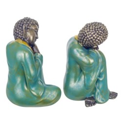 Signes Grimalt By SIGRIS - Figura Buda 2 Unidades Azul de Resina | Figura de Buda Figuras Decorativas Decoracion Salon 20x14x13c