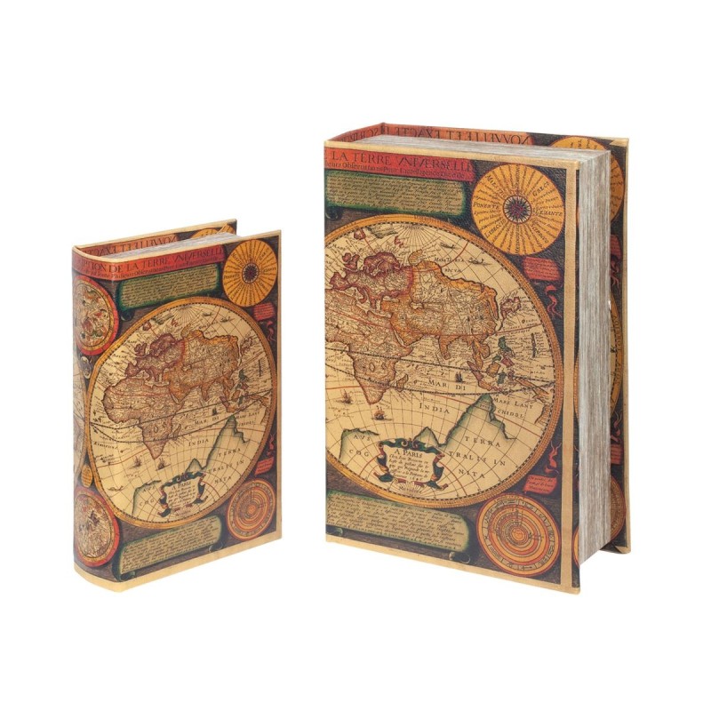 By SIGRIS Set 2 Cajas Libro Mundo Tonos Marrones  Incluye 2 Unidades Decoración Cajas Libro Colección World Map  Decor And Go