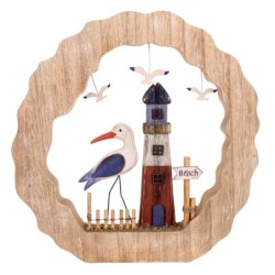 Signes Grimalt By SIGRIS - Adorno Faro y Gaviota Marrón de Madera | Figura Marinera Aplique Pared Adornos Náuticos 28x4x28cm