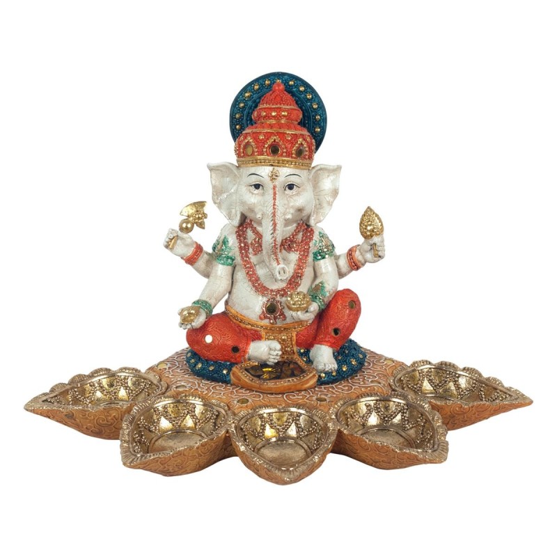 Signes Grimalt By Sigris - Figuras Decorativas | Figura Dios Ganesha con hojas Bodhi -  20,5 x 19 x 30  cm | Color: Blanco