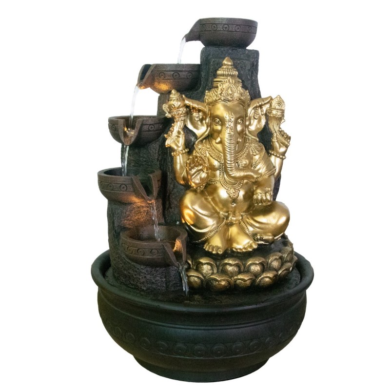 Signes Grimalt By SIGRIS - Fuente ganesha con luz Dorado de Resina | Fuente Fuente Con Buda Fuente Decorativa 41x27x27cm