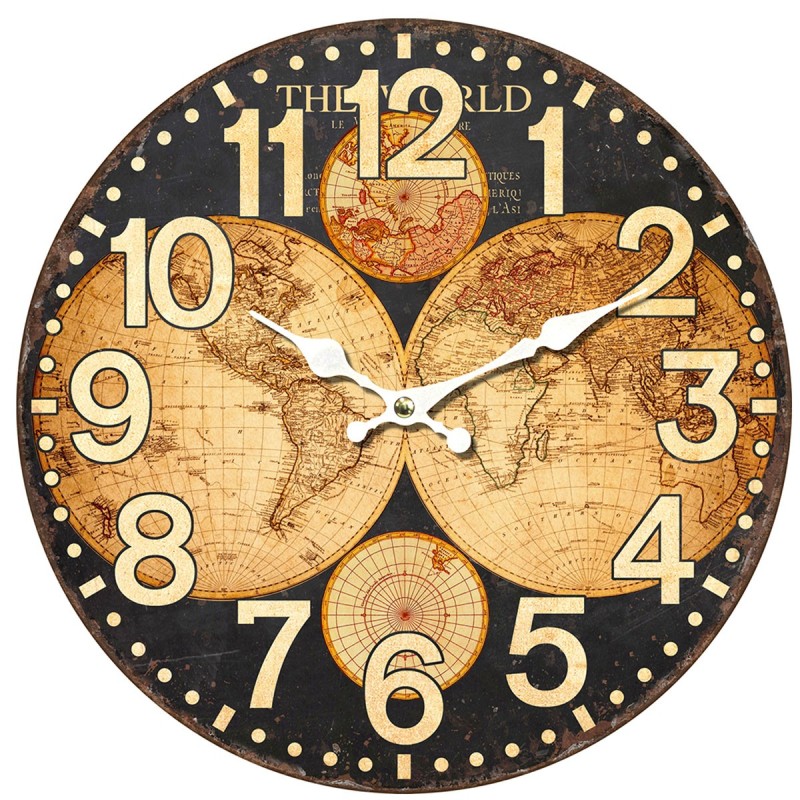 Signes Grimalt By SIGRIS - Reloj Pared Mapamundi Marrón de Mdf | Reloj Reloj Vintage Pared Reloj Pared Vintage 34x4x34cm