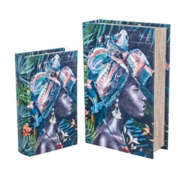 Signes Grimalt By SIGRIS - Caja libro Africana 2 Unidades Azul de Mdf Forrado Poly | Cajas de libro Libros Decorativos Caja Libr