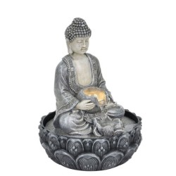 Signes Grimalt By SIGRIS - Fuente buda con luz Gris de Resina | Fuente Budas De La Suerte Buda Suerte 27x20x20cm