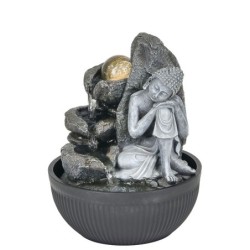 Signes Grimalt By SIGRIS - Fuente buda con luz Gris de Resina | Fuente Budas De La Suerte Buda Suerte 26x21x21cm