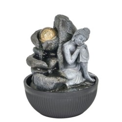 Signes Grimalt By SIGRIS - Fuente buda con luz Gris de Resina | Fuente Budas De La Suerte Buda Suerte 26x21x21cm