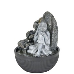 Signes Grimalt By SIGRIS - Fuente buda con luz Gris de Resina | Fuente Budas De La Suerte Buda Suerte 26x21x21cm