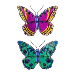 By SIGRIS Figura de Animal Multicolor de Metal y Cristal 17*1*24cm Set de 2 Unidades Figura Mariposas 2 Unidades