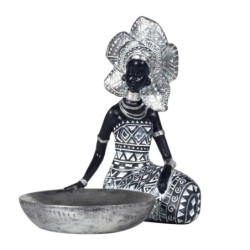 Signes Grimalt By Sigris - Figuras Decorativas | Figura en Resina de Africana en Color Plata - 18 x 11 x 18 cm