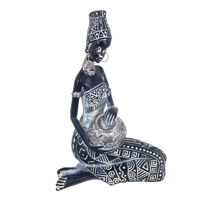 Signes Grimalt By Sigris - Figuras Decorativas | Figura en Resina de Africana en Color Plata - 20 x 10 x 17 cm