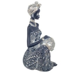 Signes Grimalt By Sigris - Figuras Decorativas | Figura en Resina de Africana en Color Plata - 18 x 11 x 11 cm