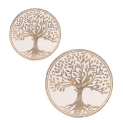 ORIGEN Home Decor - Platos Árbol Vida Pack 2 Unidades Decoracion | Bandejas Marrón - 2x25x25 cm