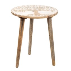 ORIGEN Home Decor - Mesa Rústica Árbol Vida  Muebles | Mueble Auxiliar Marrón - 47x39x39 cm