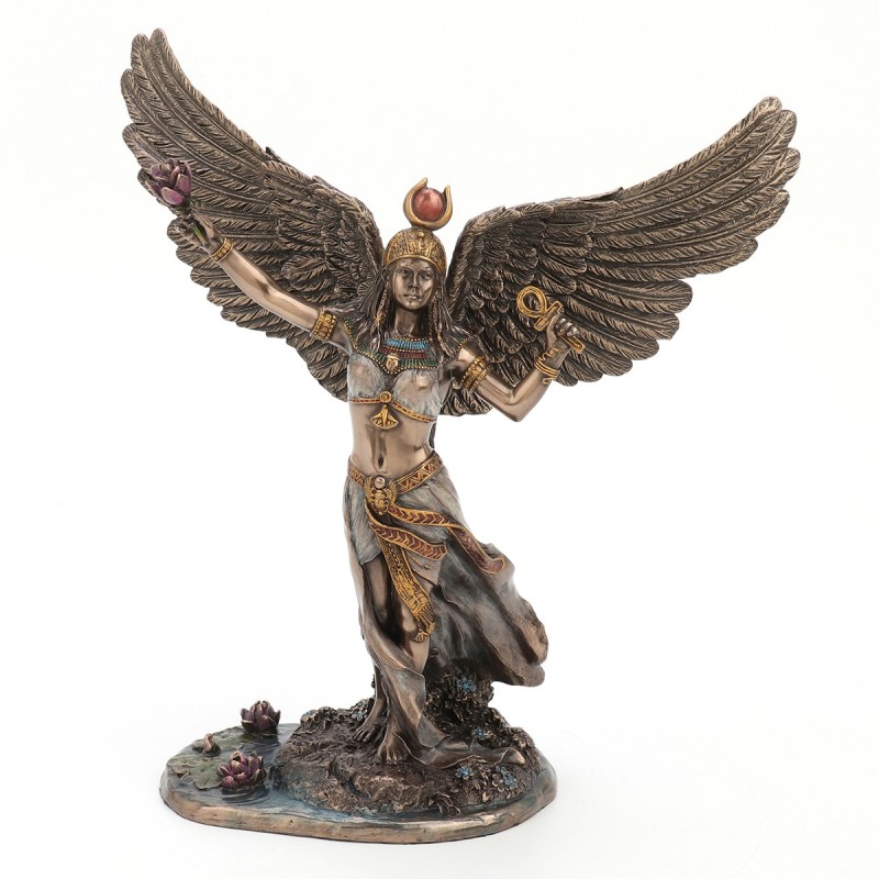 ORIGEN Home Decor - Figura Diosa Isis Egipcia  Figuras | Bronce Dorado - 26x10x28 cm