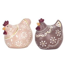 ORIGEN Home Decor Figura Gallina 2 U Animales | Figura de Gallina Multicolor - 10x10x7cm