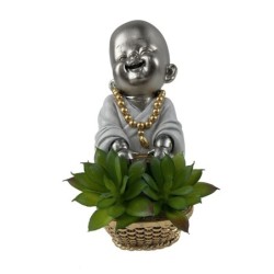 ORIGEN Home Decor Figura Monje Budas | Figura de Buda Plateado - 15x12x8cm