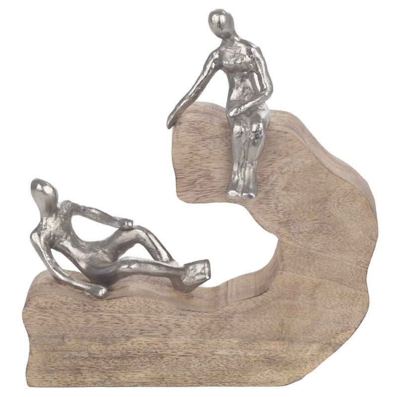 ORIGEN Home Decor - Pareja sentada tronco  Figuras | Varios Marrón - 26x9x24 cm