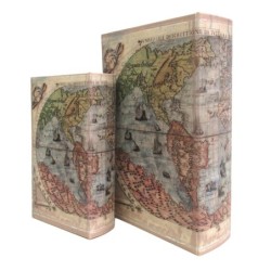 ORIGEN Home Decor - Cajas Libro Mundo Pack 2 Unidades Decoracion | Cajas Libro Marrón - 27x7x18 cm