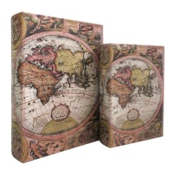 ORIGEN Home Decor - Cajas Libro Mundo Pack 2 Unidades Decoracion | Cajas Libro Marrón - 30x7x21 cm