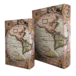 ORIGEN Home Decor - Cajas Libro Mundo Pack 2 Unidades Decoracion | Cajas Libro Marrón - 30x7x21 cm