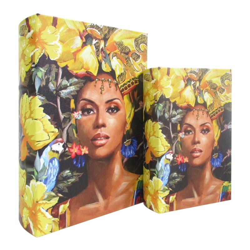 ORIGEN Home Decor - Cajas Libro Frida Pack 2 Unidades Decoracion | Cajas Libro Amarillo - 27x7x18 cm