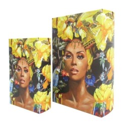 ORIGEN Home Decor - Cajas Libro Frida Pack 2 Unidades Decoracion | Cajas Libro Amarillo - 27x7x18 cm