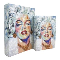 ORIGEN Home Decor - Cajas Libro Frida Pack 2 Unidades Decoracion | Cajas Libro Blanco - 30x7x21 cm