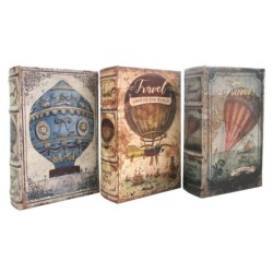 ORIGEN Home Decor - Caja Libro Globo Mundo Pack 3 Unidades Decoracion | Cajas Libro Gris - 17x5x11 cm