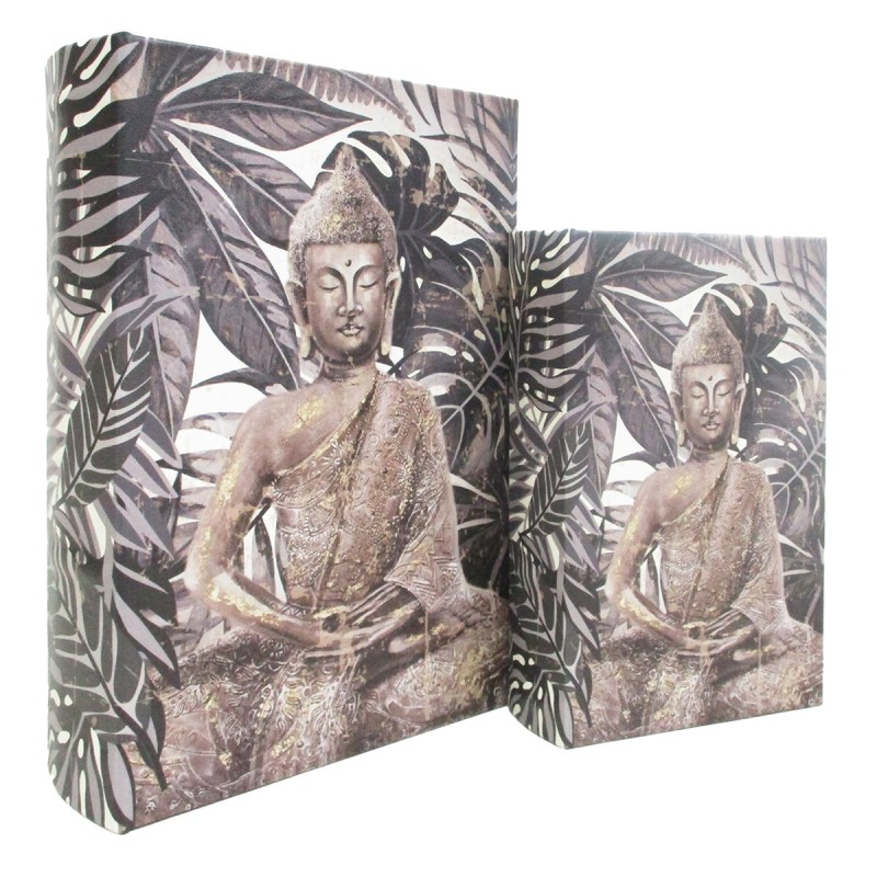 ORIGEN Home Decor - Caja libro Buda Pack 2 Unidades Decoracion | Cajas Libro Gris - 27x7x18 cm