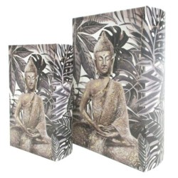 ORIGEN Home Decor - Caja libro Buda Pack 2 Unidades Decoracion | Cajas Libro Gris - 27x7x18 cm